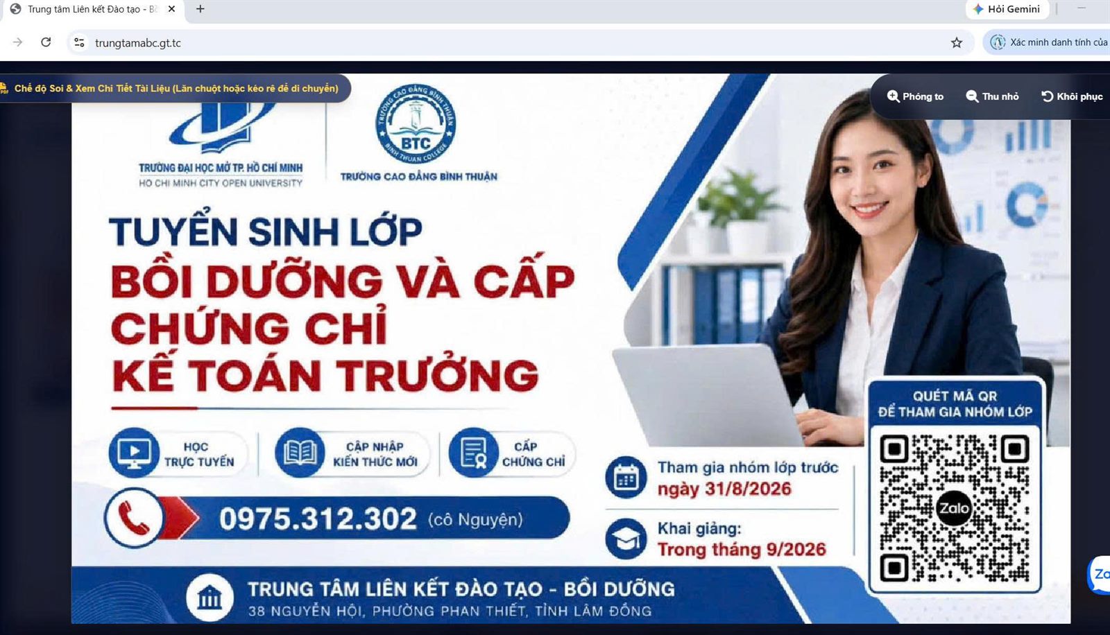 Tuyển sinh lớp Ngắn hạn/ Chứng chỉ